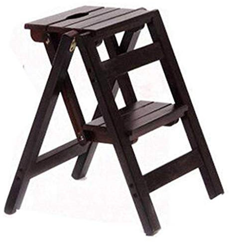 GJSN - Sgabello pieghevole facile e pratico, scala in legno con 2 gradini per casa, pieghevole, biblioteca, cucina, ufficio, portata max 150 kg, sgabello con manico,