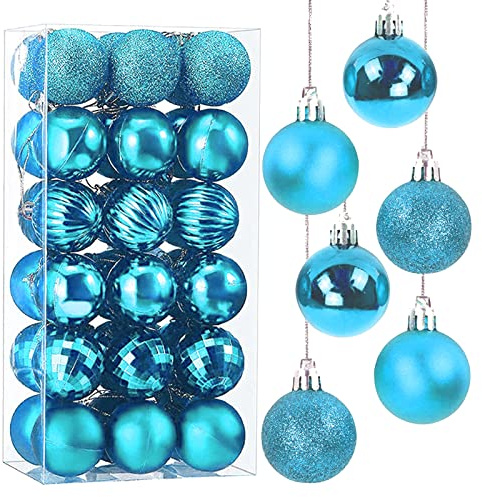 Taeku Weihnachtsdeko Weihnachtskugeln, 4CM 36 Stück Weihnachtsbaumschmuck Set Kunststoff Baumschmuck Christbaumkugeln Ornamente für Dekoration (Hellblau)