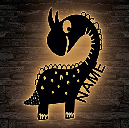 Dino Spielzeug Tier LED Dinosaurier personalisiert mit Wunsch Namen Lasergravur Schlummerlicht Nachtlicht für Kinderzimmer Geschenk