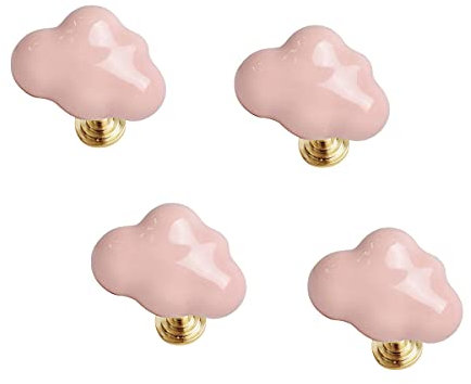 TentHome 4 Stück Kommodenknöpfe Möbelgriffe Schrankknöpfe Keramik Knöpfe Möbelknauf Möbelknöpfe Messing Schubladengriffe Wolke Knauf für Garderobe Schublade Kinderzimmer Pink, mit Basis