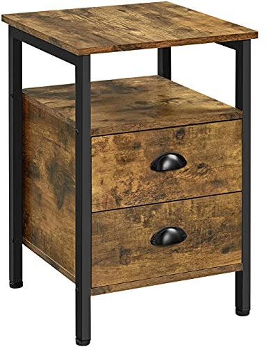 Yaheetech End Table with Drawers, Bedside Table with Storage for Small Spaces/Bedroom/Living Room/Industrial Style, 40x40x61cm,Rustic Brown and Black