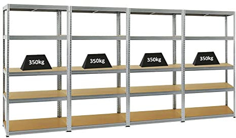 PROREGAL Mega Deal 4er-Set Schwerlastregale Slim Elephant 180x90x60cm mit 5 Ebenen Fachlast 350kg Verzinkt