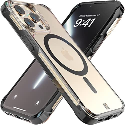 REBEL Klare iPhone 13 Pro Hülle [Crystal Series Gen-3] MagSafe-kompatibel, vergilbungsfrei, kratzfest, schützende stoßfeste Stoßfänger, Metallknöpfe, Slim Fit Grip, 6,1 Zoll Phone 2021 (Crystal Black)