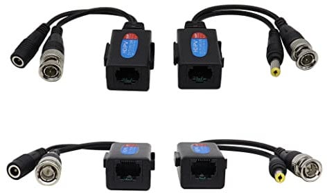 ZUYOOK BNC +DC5521to RJ45 adapter cable Balun HD Cat5 RJ45 to BNC Video Baluns transceiver Passive with Power Connector for 720P 1080P 3MP 4MP 5MP HD-CVI/TVI/AHD/CVBS/960H Camera(2 Pairs)