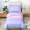 STYHO Toddler Duvet Cover and Pillowcase Set Gradient Purple Pink Kids Children Quilt Cover Colorful Rainbow Stars Moon Pattern Bedding Set for Cot Bed(Pink Purple, Cot Bed)