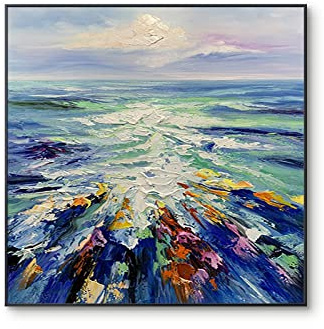 AERK Peinture À Lhuile sur Toile Peinte À La Main,Extra Large Peinture Murale Originale Vagues De L'Océan Oeuvre Texturée Art Mural Moderne Peint À La Main Peintures À l'huile sans Cadre Déco
