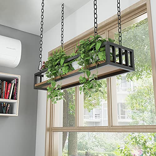 Liyadolaam Hängende Pflanzenregale für die Decke, Blumentopfständer, Dekorationsregale mit Eisenkettenartikeln und schwebendem Hängekorb aus Holzboden, Küchenregal, Weinhalter (Size : 60x25x15cm)