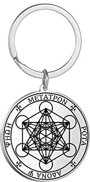 UNIFT Porte-clés cube Metatron en acier inoxydable pour homme et femme - Géométrie sacrée - Hexagramme rond - Amulette spirituelle, Argent 1, modérer