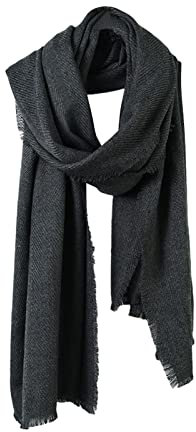 Schal Cashmere, Loop Schal Damen Einfarbiger Quastenschal in Leinwandbindung Grau 190X65cm Warmer Winterscha