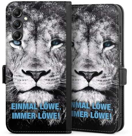 Klapphülle kompatibel mit Samsung Galaxy A 14 5G Handyhülle aus Kunst Leder schwarz Flip Case TSV 1860 München Löwe Offizielles Lizenzprodukt