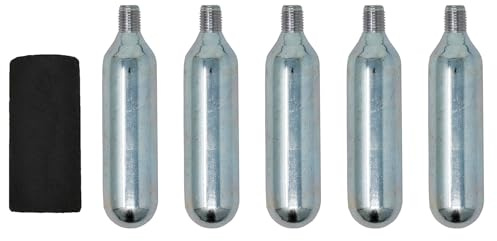 Laxzo ® 5 Pc x 16g CO2 Cartridges Threaded Gas Canisters Capsules for Bike Tires, Presta and Schrader Valve Compatible, Bike Tire Pump for Mountain and Road Bicycles, Included Insulated Sleeve