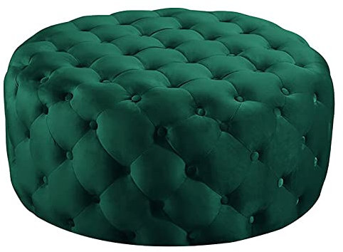 Luxurious Comfy Plush Footrest Stool,Small Mordern Coffee Table,Round Tufted Velvet Ottoman,End Of Bed Bench For Living Room Hosting Room Bedroom-Green 60x60x40cm(24x24x16inch)
