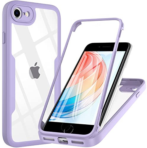 Hensinple Cover iPhone SE 2022 4.7 pollice, Custodia per iPhone SE 2022 iPhone 8 7 Antiurto 360 Gradi con Protezione Schermo Integrata Doppia Case Custodia per iPhone SE 2022/SE 2020/8/7 - Viola