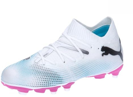 PUMA Future 7 Match FG/AG JR Soccer Shoe, White Black-Poison PINK, 38 EU
