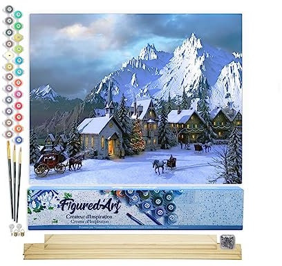 Figured'Art Peinture par Numéro Adulte Noël dans Les Alpes - Activité Manuelle Kit de Loisir Créatif DIY Numéro d'Art Complet - 40x50cm avec châssis en bois à monter