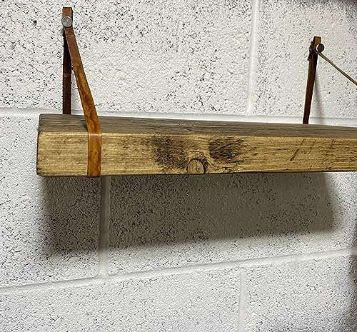 Lot de 2 supports de sangle en cuir avec fixations et fixations pour étagères entre 15 cm et 25 cm de large.