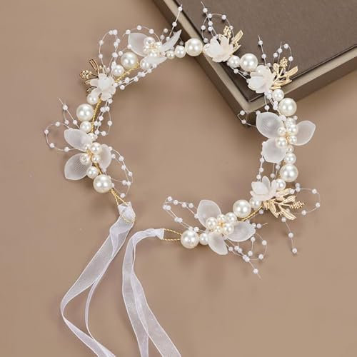Davfiecn Flower Girl Headpiece & Headband - Princess Flower Girl & Bridesmaid (White, One Size)