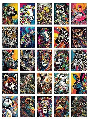 Artery8 50 Pcs Vibrant Colourful Wild Animal Aesthetic Fun Collage Kit Wall Art Prints A6 Set Pack 14.8 x 10.5 cm (5.8 x 4.1) Bedroom Home Student Teen Room Decor Poster