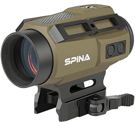 SPINA OPTICS SYM-30T Mirino ottico per fucile a energia solare con reticolo a punto/cerchio crociato (2 MOA), 7 livelli di luminosità e attacco rapido QD (colore TAN)