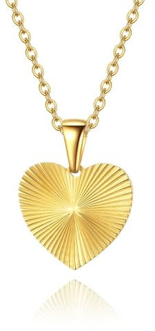 Kritz Collier Femme Soleil Coeur Plaqué Or - Pendentif Cœur de Soleil Flamboyant et Chaîne réglable - Bijoux Mode Cadeau (Grand Coeur)