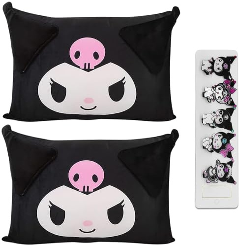 Niedlicher Cartoon-Kissenbezug, Anime, doppelseitig, Plüsch-Kissenbezug, Mädchen, Schlafzimmer, Dekoration, Kawaii-Baumwolle, niedliche Haarnadel (schwarz + schwarz)