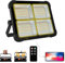 100 W LED Construction Spotlight Solar Rechargeable Battery Work Spotlight Solar Lamps for Outdoor Use with 16500 mAh Power Bank, 10000 Lumen for Construction Site Garage Workshop (Black (Remote)