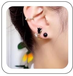 Wendalern Schwarze Blume Vorne Hinten Ohrringe - Tulpe Ohr Jacke, Acryl Runde Kugel Ohrstecker, Vintage Floral Strass Wrap Manschette Schmuck Für Frauen Und Mädchen