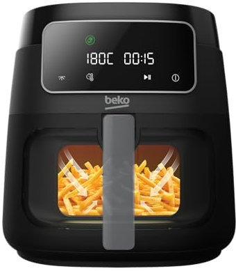 Beko Air Fryer ExpertFry FRL3374B | Black Design | Large 7.6L capacity uses no oil | Viewing Window | Touch Control Display | 9 presets, 90 min timer, Single Basket
