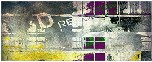Wallario Glasbild Retro-Style lila-gelb - 50 x 125 cm Wandbilder Glas in Premium-Qualität: Brillante Farben, freischwebende Optik