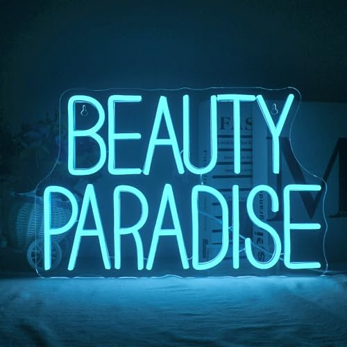 Horseneon Beauty Paradise Neon Schild Blaue Neon Sign USB-Betriebene LED-Neonlichter LED-Buchstabenlichtschilder Dimmbare Neonwandschilder für Frauenschlafzimmer Männerhöhle Bar Salon Kunstwand