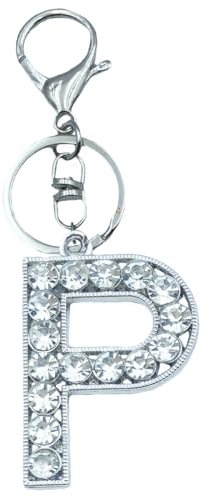 Xsclpomddy Alphabet Buchstaben Schlüsselanhänger Niedlich Schlüsselanhänger Glitzersteine Silber. Keychain für Tasche Charme,P