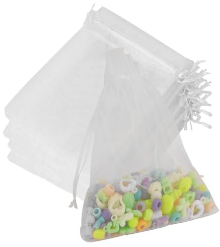 Organza-Beutel, Organza-Beutel, 12,7 x 17,8 cm, weiß, durchsichtig, Partyzubehör, Netzbeutel mit Kordelzug, kleines Schmuckgeschenk, Süßigkeitenbeutel für Hochzeit, Weihnachten, Geburtstag, Halloween