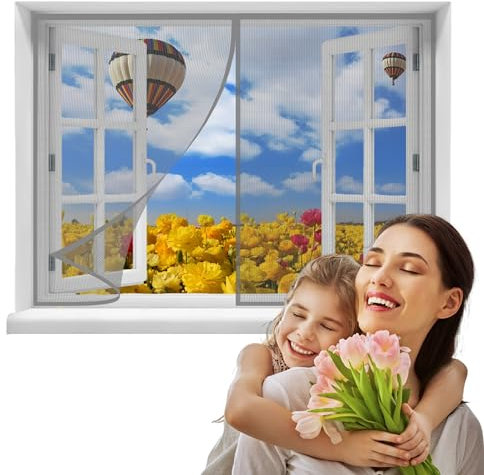 Rideaux Toile Insect Ecran, 105x80cmRideaux Anti Mouches pour fenêtre,Installation sans Outil Facile Magnétique Moustique(Gris)