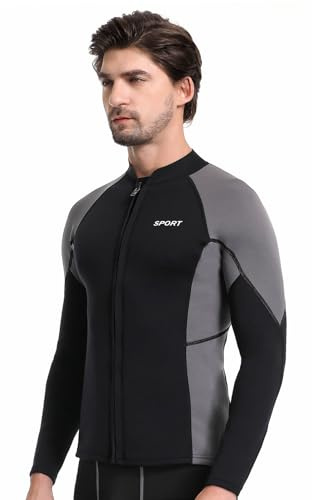 REALON Women Men Top Wetsuit Jacket, 2mm 3mm Neoprene Swim Wet Suit Shirt Long Sleeves Front Zip for Adult Youth Cold Water Snorkeling Diving Surfing Watersports