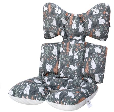 Coussin de Siège Réversible pour Poussette Matelas Universel Soutien Bébé Coussin Réducteur de Landau en Coton pour Enfant Fille Garçon (Lapin Gris)