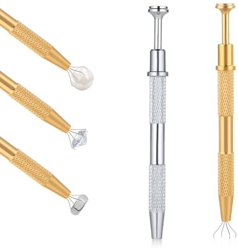 Molain 2Pcs Piercing Ball Pliers, 12cm Jewelry Tweezers with 4 Claws Prong Tweezers Jewelry Pick Up Tool Electronic Component Gripper Piercing Ball Grabber for Diamond Piercing Ball (Gold+Silver)