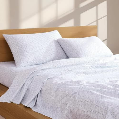 100% Cotton Flannel Sheet Set,Brushed Cotton for Extra Softness, Warm & Cozy Queen Size 4-Piece Bedding Set, Up to 14 Deep Pocket, Easy Care, Frosty Crystal by Linen Closet