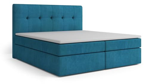 MRGROUP Boxspringbett mit Bettkasten PATRYCJA 140 x 200 cm, Samtstoff, Polsterbett mit Bonell-Matratze und Topper, Doppelbett mit Stauraum, Bett für Schlafzimmer, Gepolstertes Kopfteil, H3, türkis