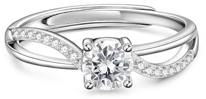 Jeulia Rose Herzförmiges Muster, verstellbar, Sterlingsilber, einzigartiger Zirkonia-Verlobungsring, Ehering für Paare, ihr Braut-Verlobungsschmuck, Geschenk (Silber-1, Einstellbar)