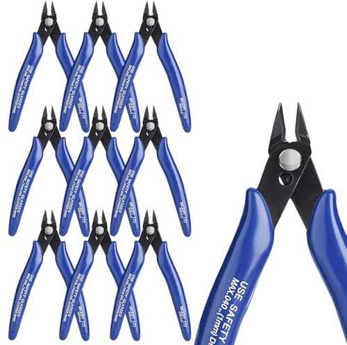 Lot de 10 pinces coupantes latérales - 128 mm - Coupe-fil électronique - Ciseaux coudés - Mini coupe-fil - Pour modélisme, fils fins, électroniques, serre-câbles (bleu)