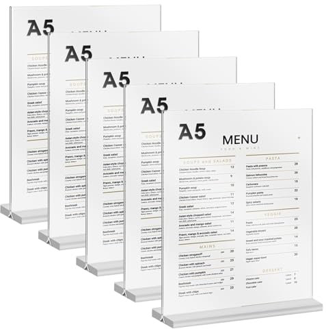 GOEDCH Support de Panneau A5: 6 Pièces Présentoir de Table A5, T-Base Présentoir Transparent, Support de Carte de Menu, Support d' Exposition, 15 x 21 cm