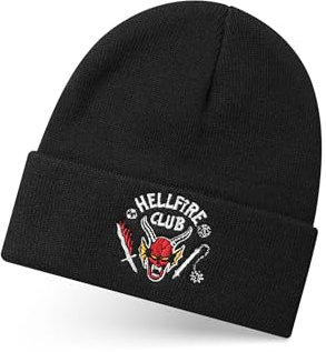 Stranger Things Unisex Beanie Mütze in Schwarz | Gestrickte Wintermütze mit gesticktem Hellfire Club-Logo für Männer und Frauen | Warme Mütze für Erwachsene, Einheitsgröße