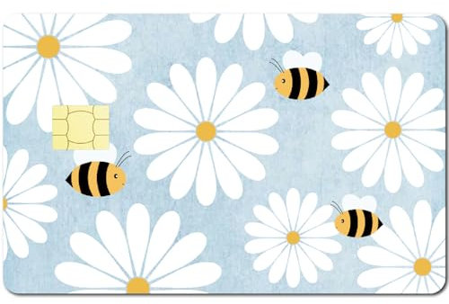 CREATCABIN Kreditkarten Skin Debitkarten Skin Debitkarten Aufkleber Keine Blasen Schmal Kleiner Chip Personalisierter Schutz Für Bankkarten Kratzfeste Transport Schlüsselkarte Daisy Bees 18.6x13.7cm