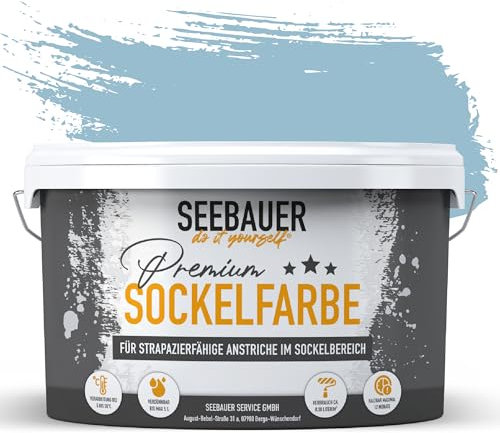 SEEBAUER diy Sockelfarbe Blau 10L für Außen (No. 815 Blue Ridge) Rissfüllende Spezialfarbe für Fassade, Sockel und Dach - Geeignet für Putz, Mauerwerk und Beton - Wetter- & UV-beständig