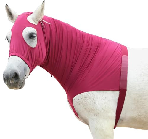 Pferde-Kopfhaube mit Reißverschluss, dehnbar, für das gesamte Gesicht, Weinrot, Größe XXL