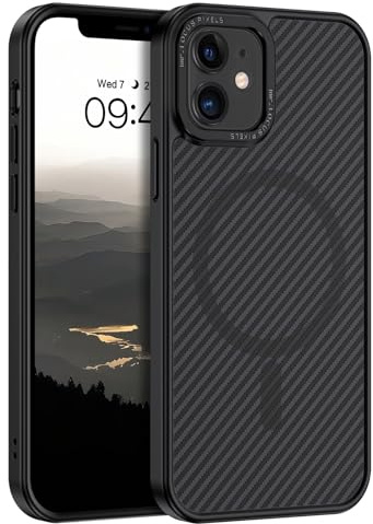 GUAGUA Magnetische Handyhülle für iPhone 11, kompatibel mit MagSafe, Kohlefaser, leicht, stoßfest, TPU, dünn, rutschfest, kratzfest, Schutz gegen Vergilbung, Schwarz