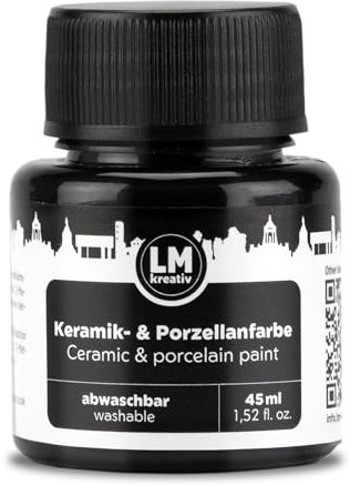 LM-Kreativ Pittura in ceramica e porcellana 45 ml – Nero – Lavabile in lavastoviglie Colore vetro e ceramica, ideale per dipingere tazze e porcellana, progetti creativi su vetro