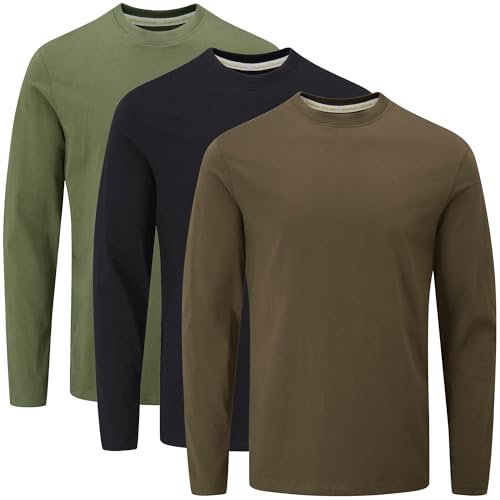 Charles Wilson 3 Pack Long Sleeved Plain Crew Neck T-Shirt (L, Dark Essentials 41)