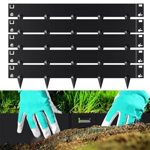 Vigevee Rasenkante Metall, 100x18cm Beeteinfassung mit Dornen, Beetbegrenzung Rasenbleche Mähkante Metall Palisade, Flexible Verformbar Beetumrandung, Schwarz (Länge 15m - Höhe 18cm)