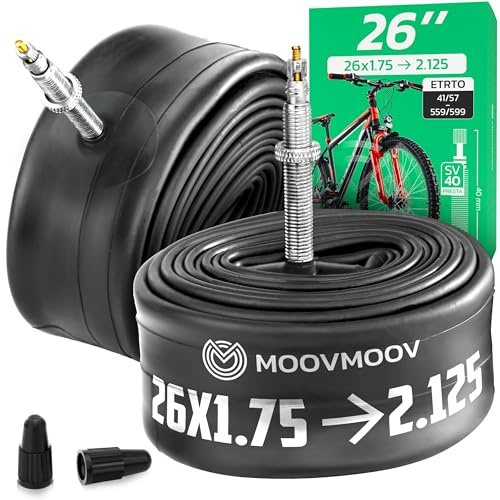 MOOVMOOV Cámara de Aire 26 Pulgadas (Válvula Presta) - para Neumáticos 26x1.75, 26x1.85, 26x1.90, 26x1.95, 26x2.0, 26x2.10 y 26x2.125 (ETRTO 41-559 a 57-559) - Pack de 2 - para Bicicleta y MTB